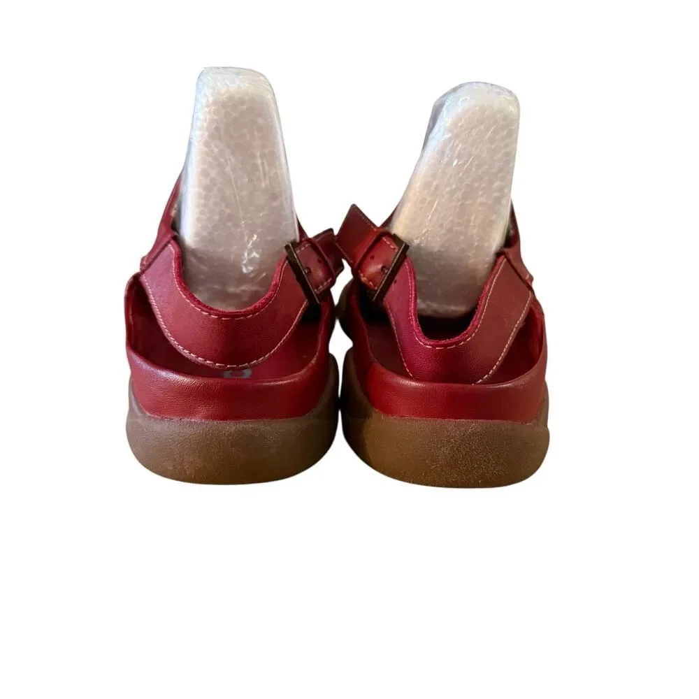 Ecco Men’s/Unisex Red Leather Clogs with Heel Strap Size 5.5 Men’s/8 Women’s